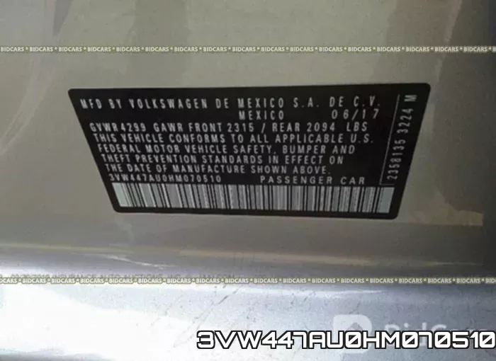 3VW447AU0HM070510 фото 10