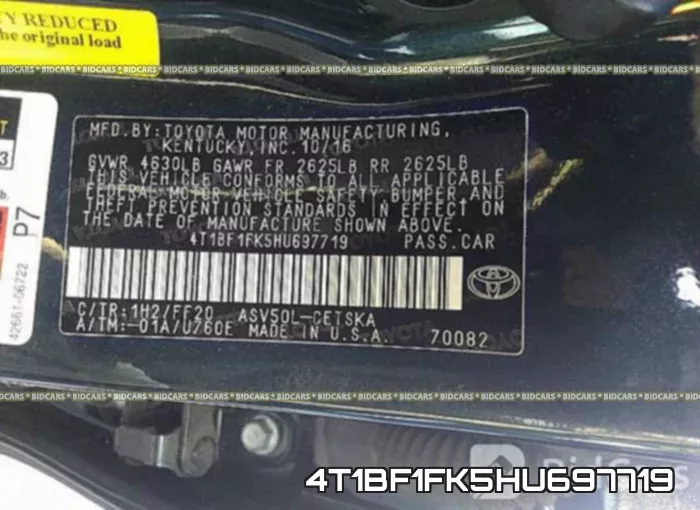 4T1BF1FK5HU697719 фото 10