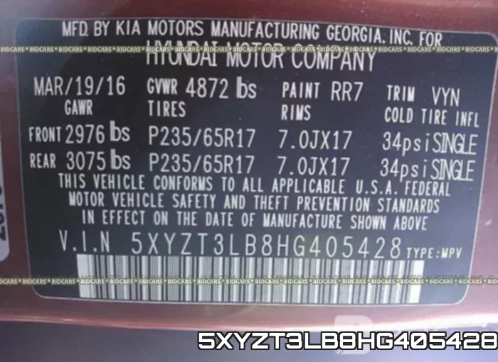 5XYZT3LB8HG405428 фото 10