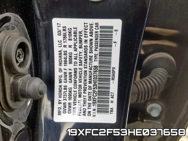19XFC2F53HE037658 фото 2