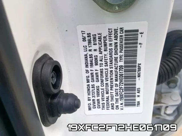 19XFC2F72HE061709 фото 2