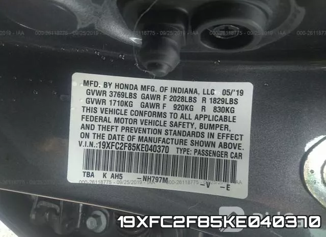 19XFC2F85KE040370 фото 10