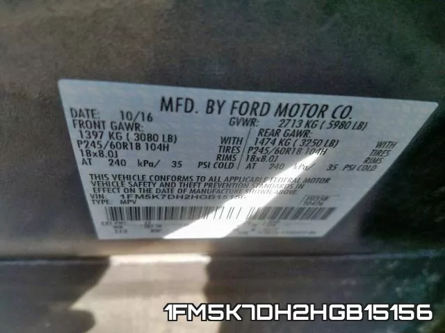 1FM5K7DH2HGB15156 фото 2