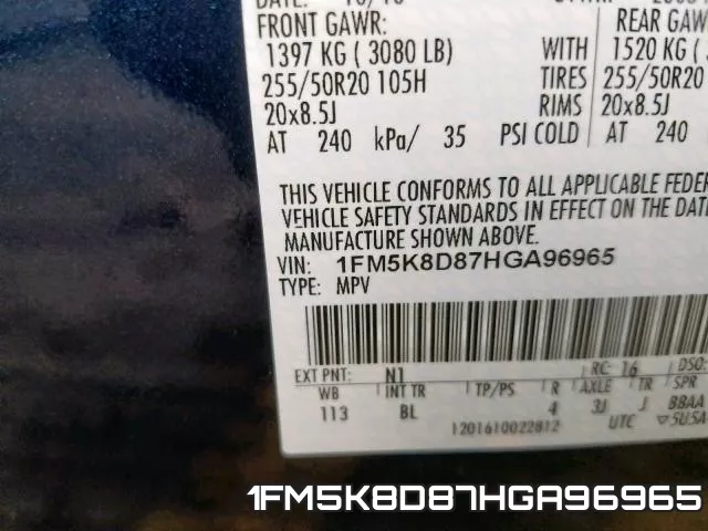 1FM5K8D87HGA96965 фото 2