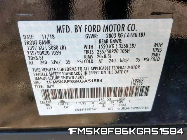 1FM5K8F86KGA51584 фото 2