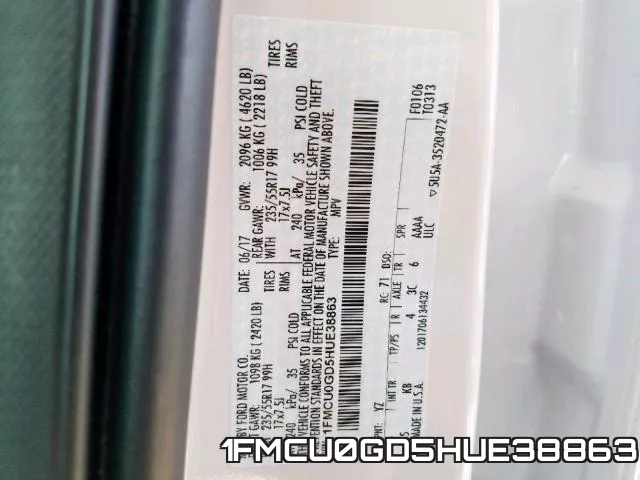 1FMCU0GD5HUE38863 фото 2
