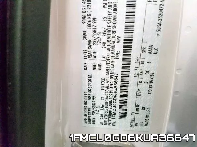1FMCU0GD6KUA36647 фото 2