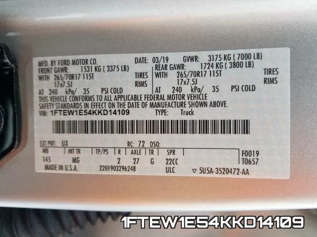 1FTEW1E54KKD14109 фото 2