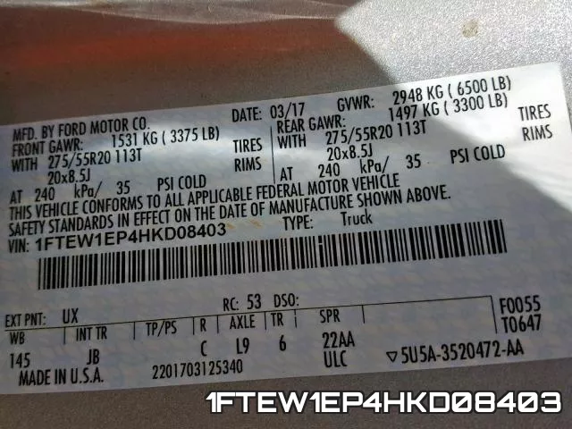 1FTEW1EP4HKD08403 фото 2