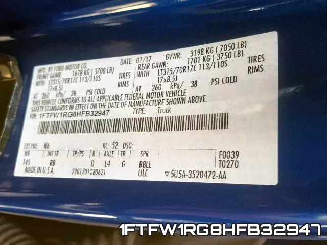 1FTFW1RG8HFB32947 фото 2