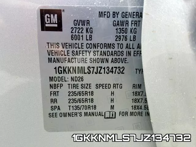 1GKKNMLS7JZ134732 фото 2