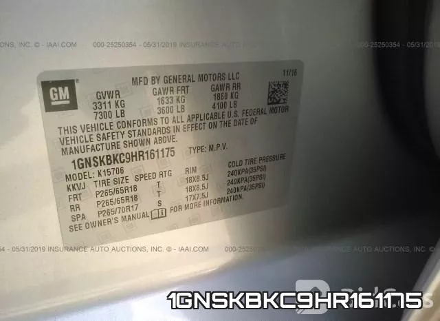 1GNSKBKC9HR161175 фото 10