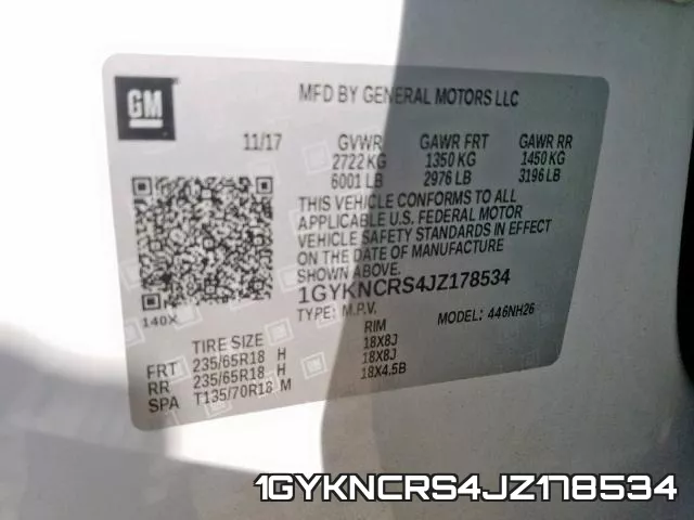 1GYKNCRS4JZ178534 фото 2