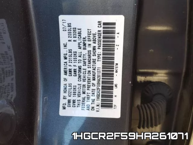 1HGCR2F59HA261071 фото 2