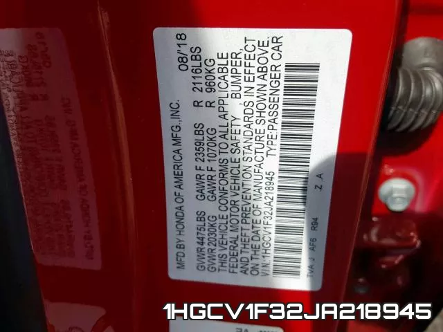 1HGCV1F32JA218945 фото 2