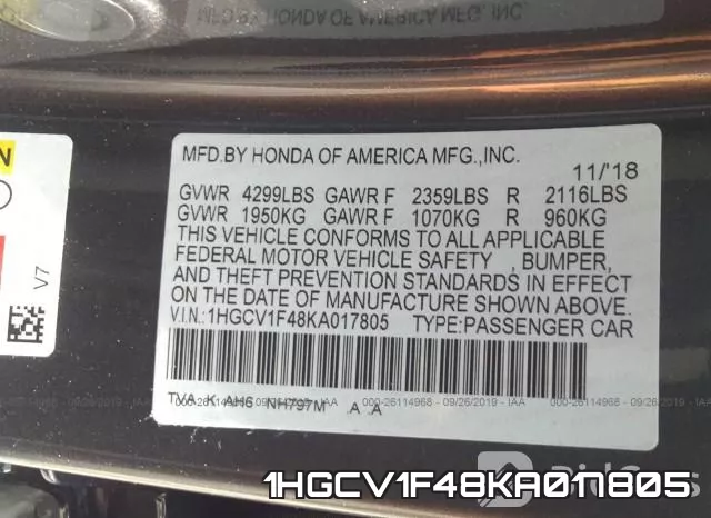 1HGCV1F48KA017805 фото 10
