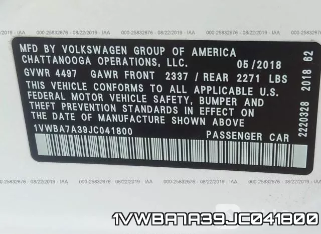1VWBA7A39JC041800 фото 10