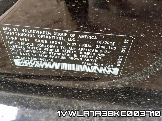 1VWLA7A38KC003710 фото 2