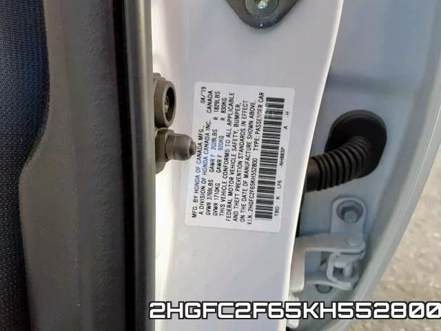 2HGFC2F65KH552800 фото 2