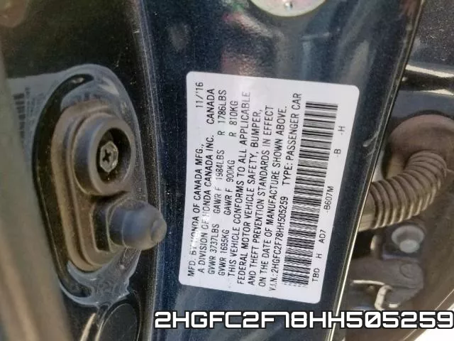 2HGFC2F78HH505259 фото 2