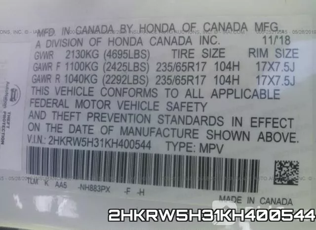 2HKRW5H31KH400544 фото 10