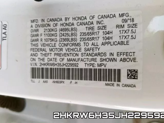 2HKRW6H35JH229592 фото 2
