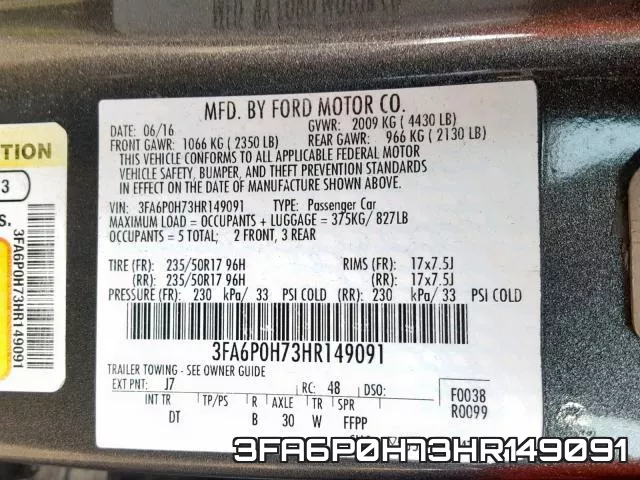 3FA6P0H73HR149091 фото 2