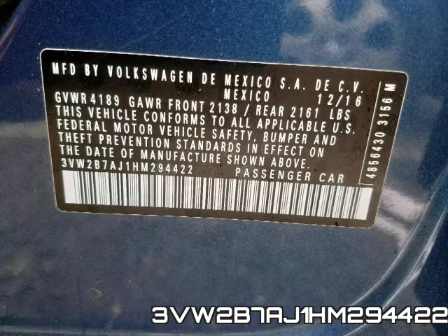3VW2B7AJ1HM294422 фото 2