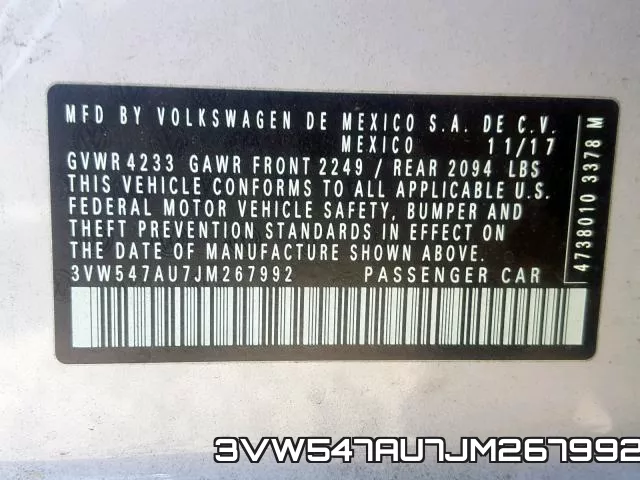 3VW547AU7JM267992 фото 2