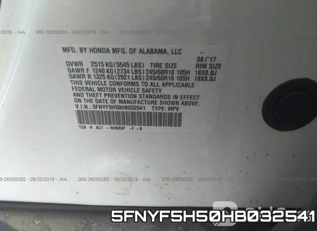 5FNYF5H50HB032541 фото 10