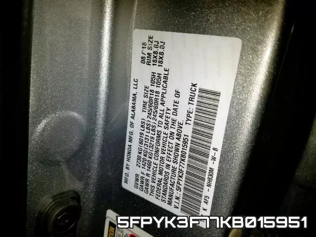 5FPYK3F77KB015951 фото 2