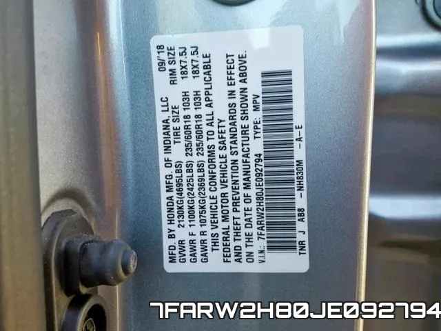 7FARW2H80JE092794 фото 2