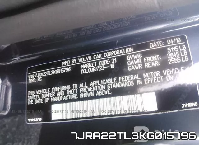 7JRA22TL3KG015796 фото 10