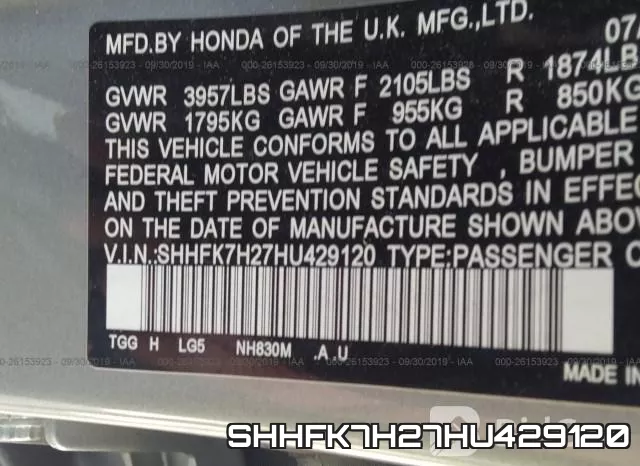 SHHFK7H27HU429120 фото 10