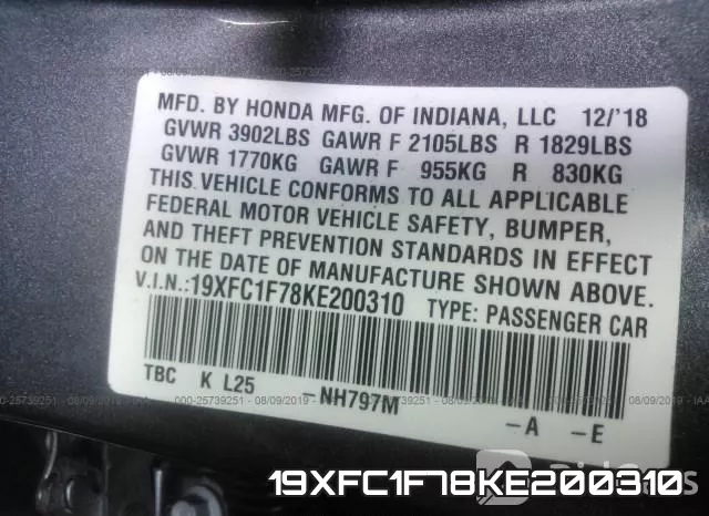 19XFC1F78KE200310 фото 9