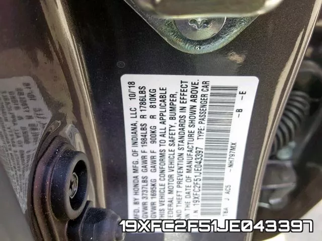 19XFC2F51JE043397 фото 2