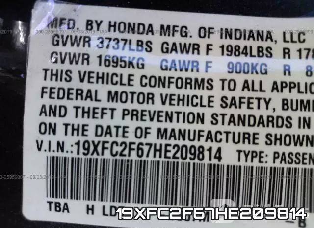 19XFC2F67HE209814 фото 10