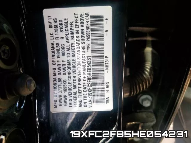 19XFC2F85HE054231 фото 2