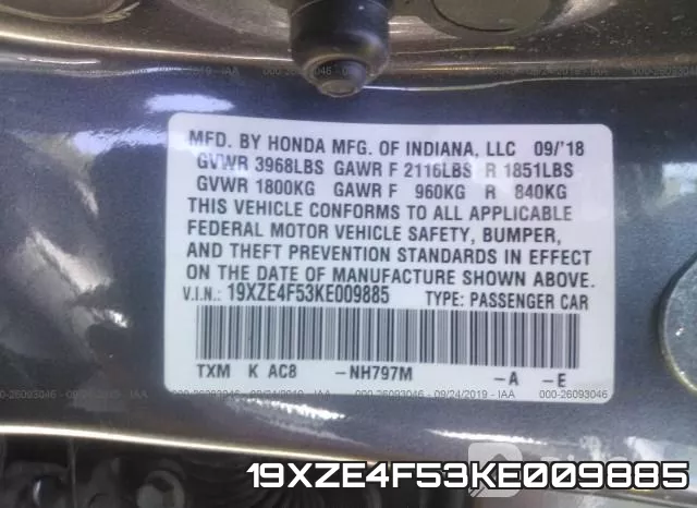 19XZE4F53KE009885 фото 10