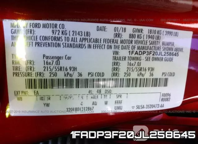 1FADP3F20JL258645 фото 10