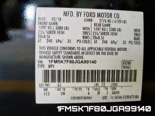 1FM5K7F80JGA99140 фото 2