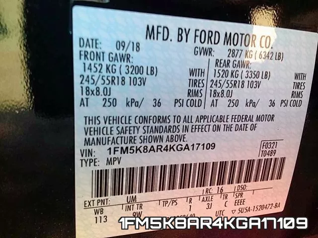 1FM5K8AR4KGA17109 фото 2