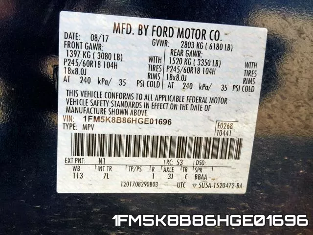 1FM5K8B86HGE01696 фото 2