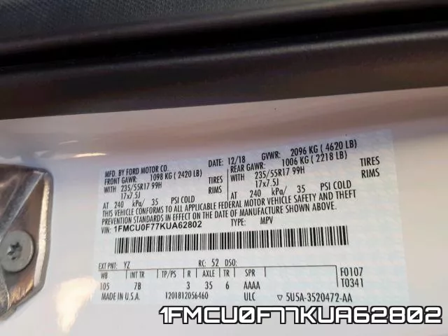 1FMCU0F77KUA62802 фото 2