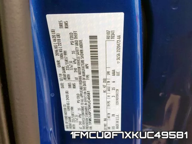 1FMCU0F7XKUC49581 фото 2