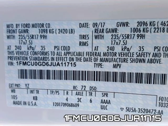 1FMCU0GD6JUA11715 фото 2