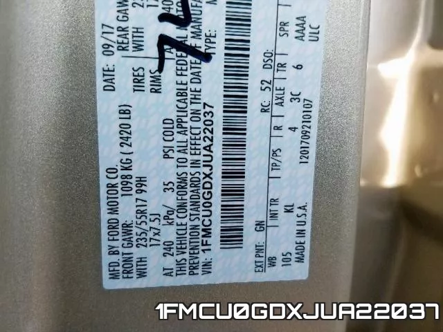 1FMCU0GDXJUA22037 фото 2