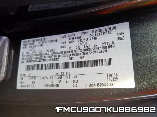 1FMCU9GD7KUB86982 фото 2