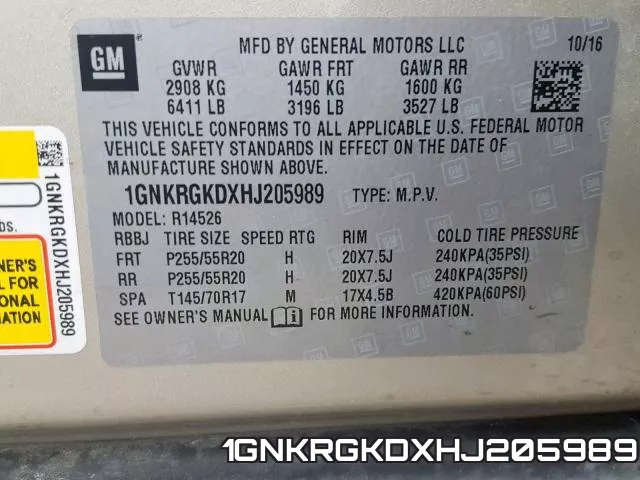 1GNKRGKDXHJ205989 фото 2