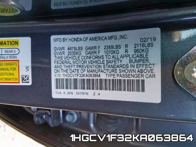 1HGCV1F32KA063864 фото 2